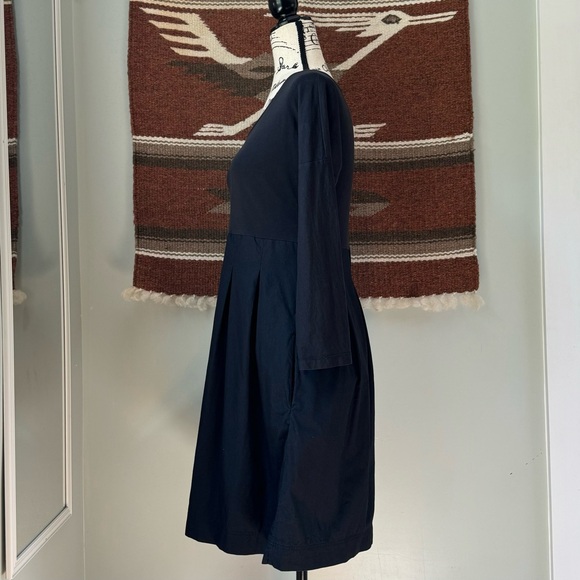 COS Pleated Cotton Scoop Neck 3/4 Sleeve Dress - Picture 2 of 9